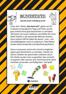 Titel: BUNTSTIFTE. Autoren: Gabriele André & Wolfgang André. Fröhliche Cartoon-Figuren runden das Design ab.
