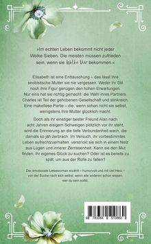Zitat: »Im echten Leben bekommt nicht jeder Wolke Sieben...«. Hintergrund in Grün mit weißen Blumen und Barcodesymbol.