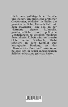 Text auf grauem Hintergrund über Uschi, Robert und Tom; beschreibt Konflikte und persönliche Herausforderungen. Barcode unten.