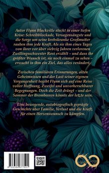 Text beschreibt die Krise von Autor Flynn Blackville. Hintergrund: Dunkle Blätter und Brombeeren. Logo: "Infinity Gaze".