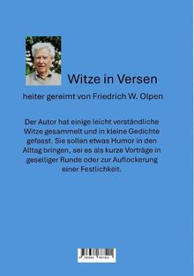 "Witze in Versen" von Friedrich W. Olpen. Leicht verständliche Witze in Gedichtform für Humor im Alltag und Festlichkeiten.