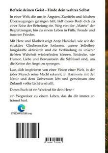 "Befreie deinen Geist – Finde dein wahres Selbst" steht oben. Text beschreibt Wege zur Selbstbefreiung und innerem Frieden. Unten sind Barcode und Logo.