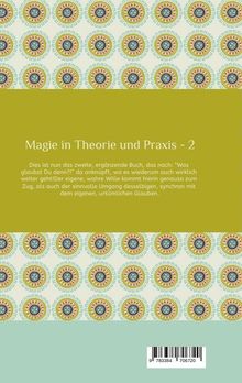 „Magie in Theorie und Praxis - 2“ mit Text über persönlichen Glauben. Hintergrund mit wiederholten Mustern und Barcode.