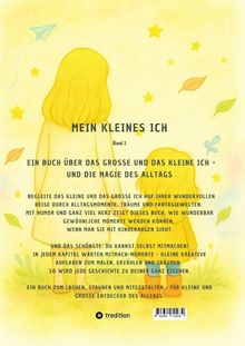"MEIN KLEINES ICH Band 1. Ein Buch über das große und das kleine Ich. Illustration mit Kind, Sternen, Papierflieger."