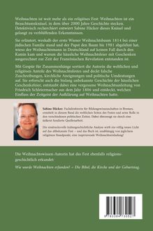 Ein grüner Buchrücken beschreibt die Recherche von Sabine Häcker über die weltlichen und religiösen Aspekte von Weihnachten.