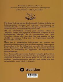 Ein Zitat oben fragt: "Wie lautet der 'Name der Rose'?" Eine Erklärung über christliche Gnostiker folgt, darunter ein Logo und "tredition".