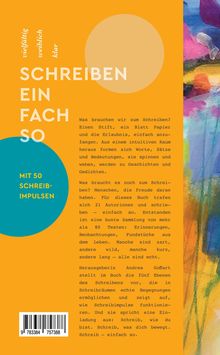 Vielfältig, weiblich, klar. SCHREIBEN EINFACH SO. Mit 50 Schreib-Impulsen. Linker Rand: Illustrationen in bunten Farben.