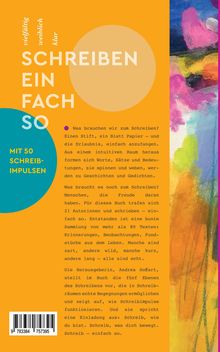 "Schreiben einfach so" steht groß im Zentrum. Danach "Mit 50 Schreib-Impulsen". Bunter Hintergrund, modernes Design.