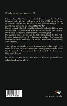 "Mörderisches Moordevitz II" ist der Titel. Geschichten über Geister und Krimis in Mecklenburg-Vorpommern. Text-Werkerei. Unten Barcode.