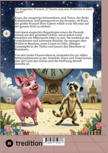 Ein neugieriges Schweinhorn und flinkes Erdmännchen vor einer Uhr, umgeben von Blumen, unter einem sternenklaren Himmel.