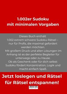 1.002 extrem schwere Sudoku-Rätsel für Profis. Fördert Konzentration und Logik. Perfekt für unterwegs oder zu Hause.
