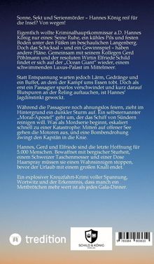Text beginnt mit: "Sonne, Sekt und Serienmörder – Hannes König reif für die Insel? Von wegen!" Am unteren Rand sind Logos von "tredition" und "Schild & König Verlag".