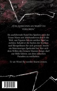 „Von Anbeginn an warst du verloren.“ Dunkler, abstrakter Hintergrund mit weißen Linien und roten Akzenten.