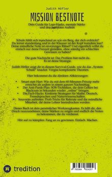 Text auf gelbem Hintergrund: "Judith Höfler, Mission Bestnote. Dein Guide für Lern-Hacks, mentale Stärke und den perfekten Auftritt."