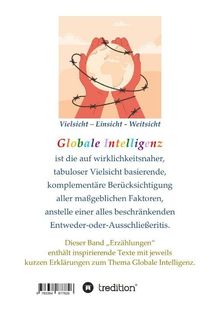 Logo mit Händen, die die Erde halten, umwickelt mit Stacheldraht. Texte sprechen über "Globale Intelligenz".