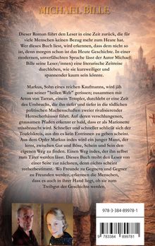 Der Text beschreibt einen Roman von Michael Bille über Markus, der in eine gefährliche Welt gerissen wird. Zwei Personenbilder unten.