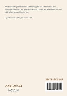 Text über Berliner Kulturgeschichte im 19. Jahrhundert. Unten Titel: "ANTIQUM NOVUM". Rechts ISBN mit Barcode.