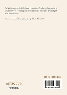Beschreibung eines britischen Literaturwerks aus dem frühen 20. Jahrhundert. Enthält Essays und Gedichte. Markenlogo unten links.