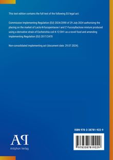Ein EU-Rechtsakt über neuartige Lebensmittel. Unten links das Logo "Antiphon Verlag". Rechts unten ISBN und Barcode. Blauer Hintergrund.