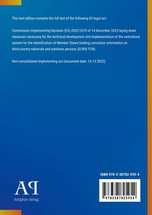 EU-Gesetzesausgabe über ECRIS-TCN mit Beschlussdatum 14.12.2022. Unten ein Verlag-Logo und Barcode. Hintergrund blau.