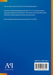 Blauer Hintergrund mit weißem Text zur EU-Verordnung 2026/1731. Unten links Logo "AP Antiphon Verlag", unten rechts ISBN.