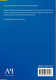 EU-Rechtsakttext von 2023 über Maschinerie, konsolidierte Fassung ab 27.07.2026. Logo mit "Antiphon Verlag" unten.