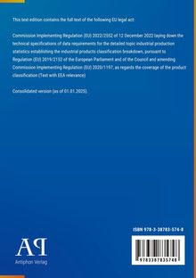 Gesetzestext zur EU-Verordnung 2022/2552 über technische Spezifikationen. Logo von "Antiphon Verlag". ISBN unten.