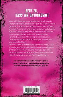 "Seht zu, dass ihr davonkommt." Beschreibung eines Thrillers: Mordfälle, Ermittlerin Fina Plank, Geheimnis und Spannung.