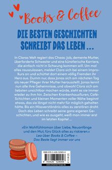 "Books & Coffee: Die besten Geschichten schreibt das Leben" und ein Beschreibungstext über Claras chaotisches Leben.
