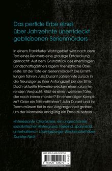 „Das perfide Erbe...“ Ein Text beschreibt Ermittlungen zu einem Serienmörder in Frankfurt. Rezension erwähnt fesselnde Story.