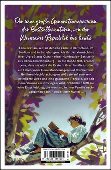 Titel: „Der neue große Generationenroman der Bestsellerautorin, von der Weimarer Republik bis heute“. Eine Frau liest auf einem Baum.