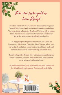 Oben steht: "Für die Liebe gibt es kein Rezept..." Unten ein Tisch mit Blumen und Getränken.