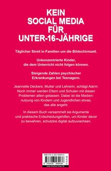 Titel "KEIN SOCIAL MEDIA FÜR UNTER-16-JÄHRIGE". Pinker Hintergrund, Text über Bildschirmzeit-Probleme und Kinder.