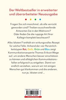 Der Titel "Der Weltbestseller in erweiterter und überarbeiteter Neuausgabe" ist in Rot. Es folgen Fragen und eine Buchbeschreibung über Persönlichkeitstypen Rot, Gelb, Grün und Blau. Unten ISBN und Preis.