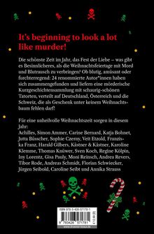 Ein schwarzer Hintergrund mit rotem und grünem Totenkopf-Muster. Text beginnt mit: "It's beginning to look a lot like murder!"