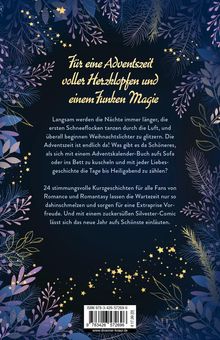 Texte: "Für eine Adventszeit voller Herzklopfen und einem Funken Magie". Illustration: Festliche Zweige und Sterne.