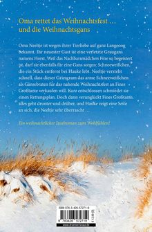 "Oma rettet das Weihnachtsfest ... und die Weihnachtsgans" steht oben. Unten sieht man eine verschneite Dünenlandschaft.