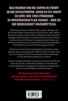 Text: "Das Rennen um die Super-KI führt in die Katastrophe... die Menschheit wachrütteln." Schwarzer Hintergrund.
