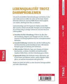 "LEBENSQUALITÄT TROTZ DARMPROBLEMEN" beschreibt chronische Darmerkrankungen und bietet Lösungsvorschläge für Betroffene an. Links und rechts des Textes sind rote Balken mit "TRIAS" und "EXPERTEN WISSEN" zu sehen.