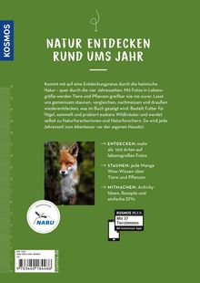 "NATUR ENTDECKEN RUND UMS JAHR" lädt zur Entdeckungsreise ein. Bild eines Fuchses, NABU-Logo, Hinweise zu Tierstimmen-App.
