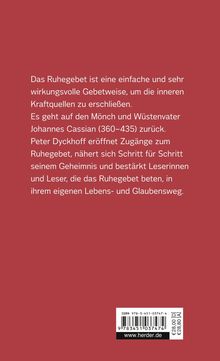 Text über das Ruhegebet, seine Bedeutung und Ursprünge, mit ISBN und Preisangabe unten. Roter Hintergrund.