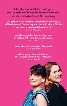 Pink Hintergrund mit Zitaten über ein Buch von Mandy Mangler. Zwei Frauen lächeln, Rücken an Rücken, nach vorne schauend.
