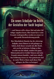 Text: „Ein neues Schuljahr im Reich der Gestalten der Nacht beginnt...“ Illustration: magische Bibliothek und Wasserfläche.