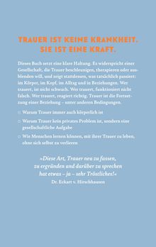 Text in orange: "TRAUER IST KEINE KRANKHEIT. SIE IST EINE KRAFT." Der Hintergrund ist hellblau.