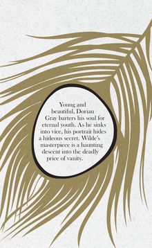 Text über Dorian Gray und den Preis der Eitelkeit, umgeben von stilisierten, goldenen Palmwedeln in einer Illustration.