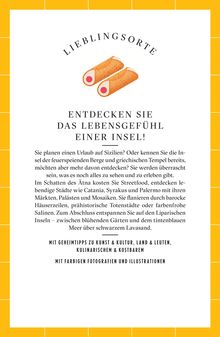 LIEBLINGSORTE: ENTDECKEN SIE DAS LEBENSGEFÜHL EINER INSEL! Illustration zweier Cannoli, Text über Sizilien.