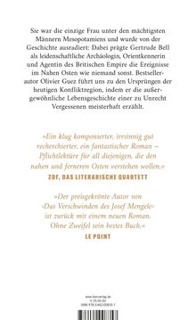 Beschreibung über Gertrude Bell und ein Buch von Olivier Guez. Zitate von ZDF und LE POINT loben den Roman.