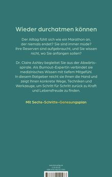 "Wieder durchatmen können" steht oben. Text beschreibt einen Ratgeber gegen Burnout von Dr. Claire Ashley. Unten Preisangabe.