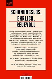 SCHONUNGSLOS, EHRLICH, REUEVOLL. Beschreibung eines Buches über die RAF und Einblick in das Leben einer ehemaligen Terroristin. Markenlogo "KiWi" oben links.