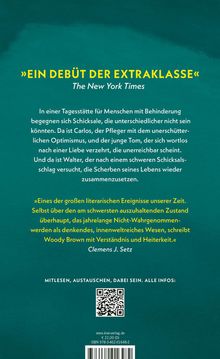Cover-Rückseite mit Zitaten: "Ein Debüt der Extraklasse" - New York Times. Thema über Schicksale in einer Tagesstätte. QR-Code.